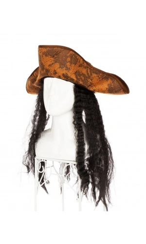 Bidebuvar Siyah Saçlı Kaptan Korsan Şapkası