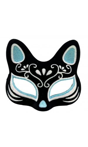 Bidebuvar Siyah Süet Gümüş Mavi Simli Kedi Maskesi