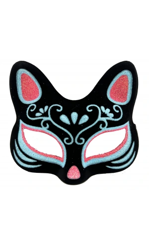 Bidebuvar Siyah Süet Mavi Kırmızı Simli Kedi Maskesi
