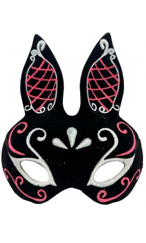 Bidebuvar Siyah Süet Tavşan Maskesi Simli