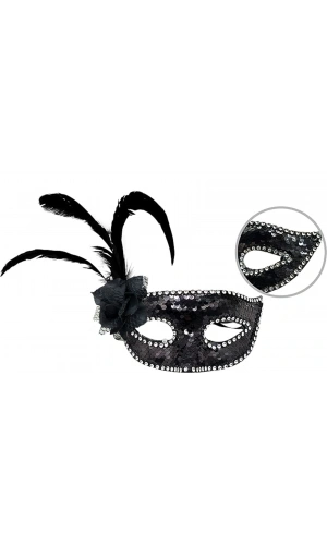 Bidebuvar Siyah Yandan Tüylü Güllü Taşlı Pullu Maske