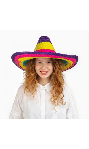 Bidebuvar Sombrero Meksika Şapkası Renkli Örme Hasır Çocuk Boy