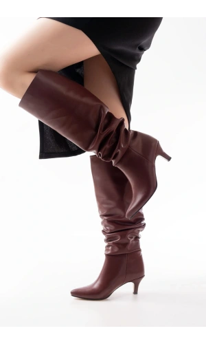Bidebuvar SR-2001 Bordo İnce Topuklu Günlük Bayan Çizme