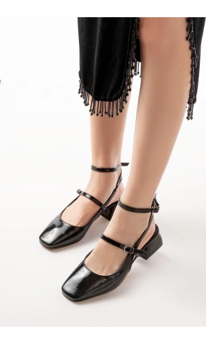 Bidebuvar ST-003 Siyah Rugan Günlük 4 cm Topuklu Bayan Ayakkabı