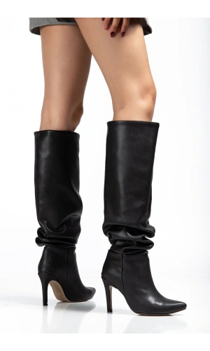 Bidebuvar SYT-2003  Siyah Körüklü İnce Topuklu Günlük Bayan Çizme