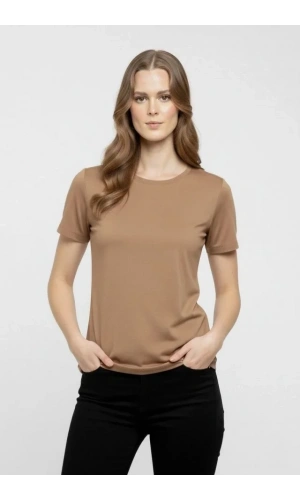 Bidebuvar T-Shirt Bisiklet Yaka Slim Fit Likralı Tişört Günlük Basic Body - Kahverengi