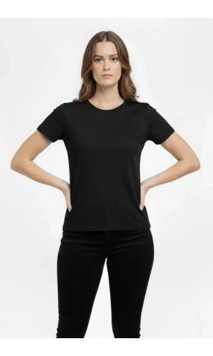 Bidebuvar T-Shirt Bisiklet Yaka Slim Fit Likralı Tişört Günlük Basic Body - Siyah