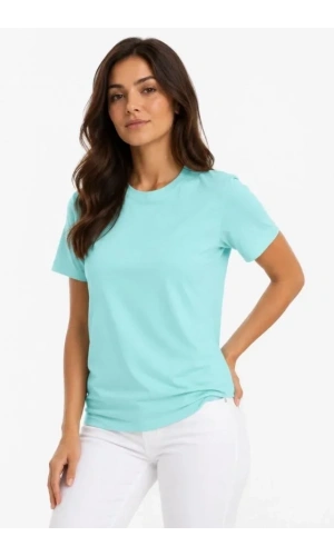 Bidebuvar T-Shirt Bisiklet Yaka Slim Fit Likralı Tişört Günlük Basic Body - Turkuaz