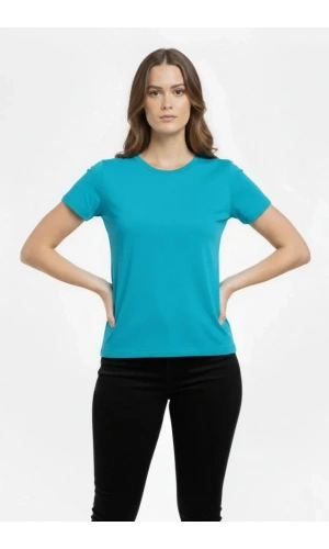 Bidebuvar T-Shirt Bisiklet Yaka Slim Fit Likralı Tişört Günlük Basic Body - Turkuvaz