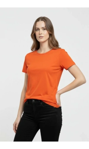 Bidebuvar T-Shirt Bisiklet Yaka Slim Fit Likralı Tişört Günlük Basic Body - Turuncu