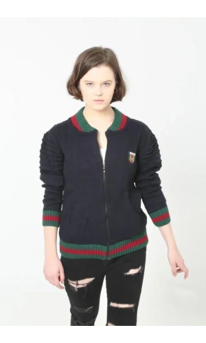 Bidebuvar Tam Fermuarlı Triko Hırka - Lacivert