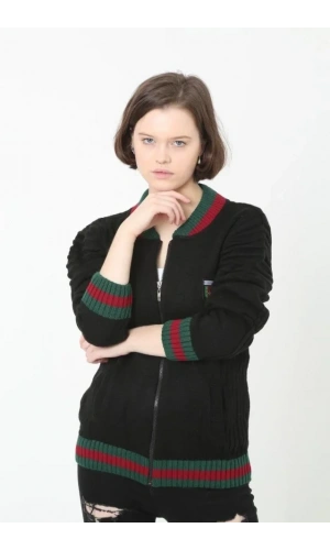 Bidebuvar Tam Fermuarlı Triko Hırka - Siyah