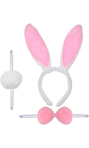 Bidebuvar Tavşan Kostüm Seti Taç Papyon Kuyruk Pembe Renk