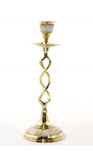 Bidebuvar Tekli Pirinç Sedefli Şamdan Model 2