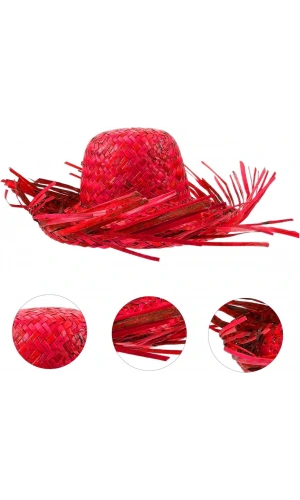 Bidebuvar Tropikal Parti Kırmızı Hasır Hawaii Şapkası