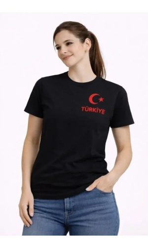 Bidebuvar TÜRKİYE Ay Yıldız Baskılı Taraftar Forma T-Shirt - Siyah