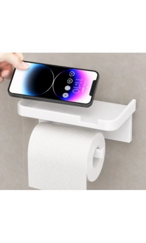 Bidebuvar Tuvalet Kağıdı Askılığı - Raflı ve Yapışkanlı - Matkapsız Banyo Aksesuarı