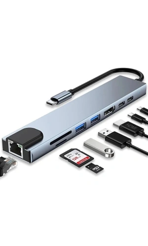 Bidebuvar Type C Girişli 8 Port Dönüştürücü Ve Çoklayıcı