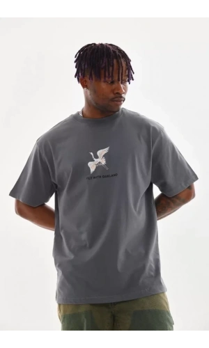 Bidebuvar Unisex Baskılı Oversize T-Shirt - Füme