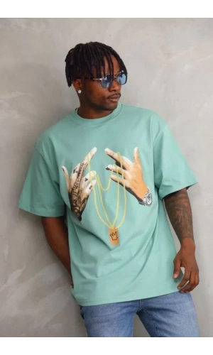 Bidebuvar Unisex Baskılı Oversize T-Shirt - Mint Yeşili