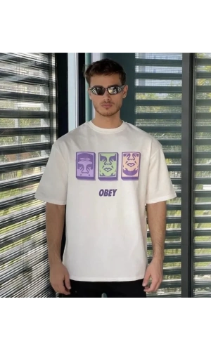 Bidebuvar Unisex Bisiklet Yaka Baskılı Oversize T-Shirt - Beyaz