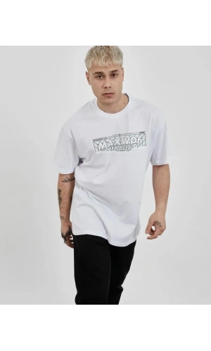 Bidebuvar Unisex Bisiklet Yaka Baskılı Oversize T-Shirt - Beyaz