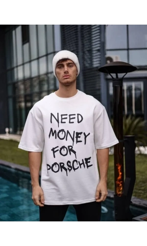 Bidebuvar Unisex Bisiklet Yaka Baskılı Oversize T-Shirt - Beyaz