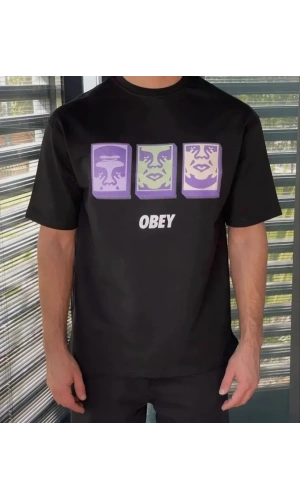 Bidebuvar Unisex Bisiklet Yaka Baskılı Oversize T-Shirt - Siyah