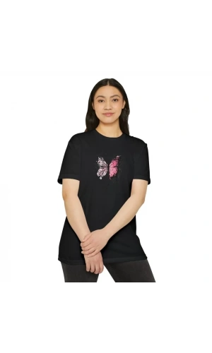 Bidebuvar Unisex Bisiklet Yaka Baskılı T-Shirt - Siyah