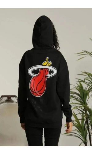 Bidebuvar Unisex Kapşonlu Baskılı Sweetshirt - Siyah