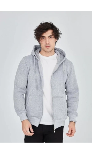 Bidebuvar Unisex Tam Fermuarlı Kapşonlu  SweatShirt - Gri