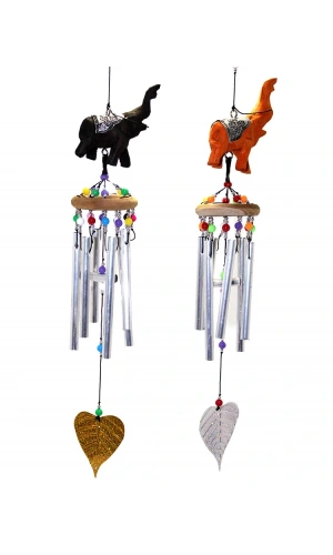 Bidebuvar Üstü Ahşap Altı Metal Filli Rüzgar Çanı