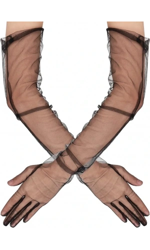 Bidebuvar Uzun Boy Likralı Siyah Yetişkin Mega Tül Eldiven