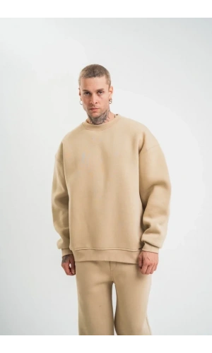 Bidebuvar Uzun Kol Bisiklet Yaka Basic SweatShirt - Bej