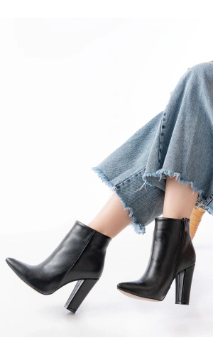 Bidebuvar VRT-4801 Siyah Yüksek Kalın Topuklu Fermuarlı Kadın Bot