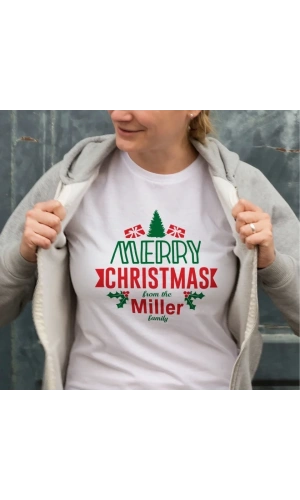Bidebuvar Yılbaşı Merry Christmas Miller Baskılı Oversize Bisiklet Yaka T-shirt - Beyaz