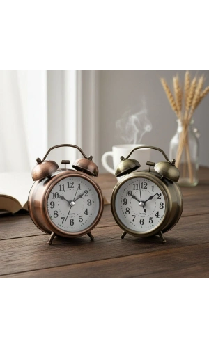 Bidebuvar Yuvarlak Eskitme Metal Çalar Saat