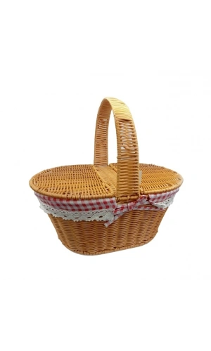 Bidebuvar Yuvarlak Kapaklı Hasır Piknik Sepeti