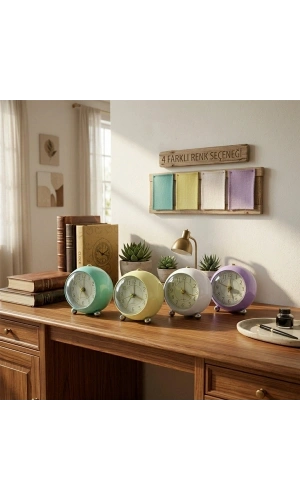 Bidebuvar Yuvarlak Metal Renkli Çalar Saat