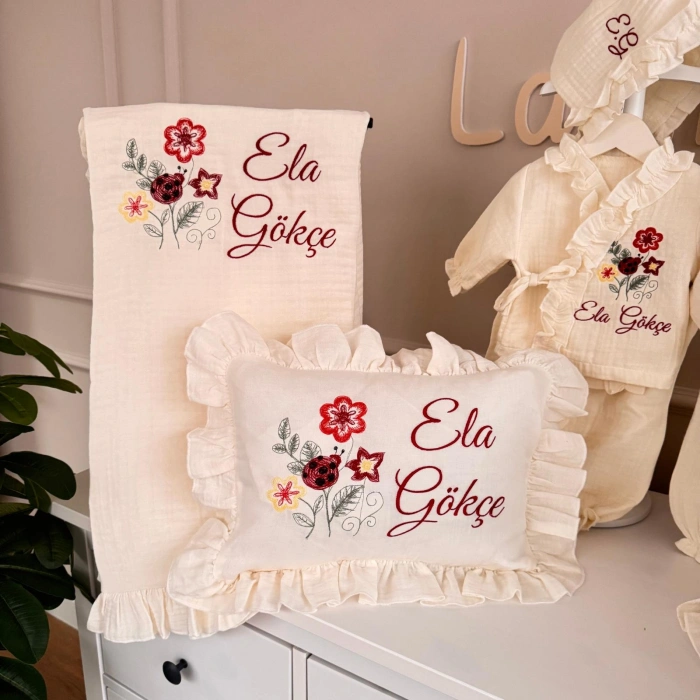 Nakışlı İşlemeli İsimli Hastane Çıkış Seti