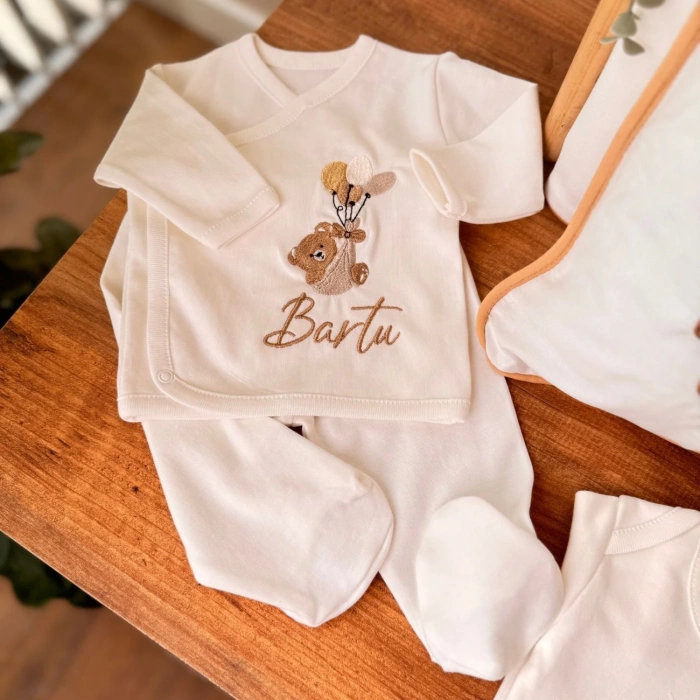 12’li Hastane Çıkış Seti – Kahve Biyeli, %100 Pamuk