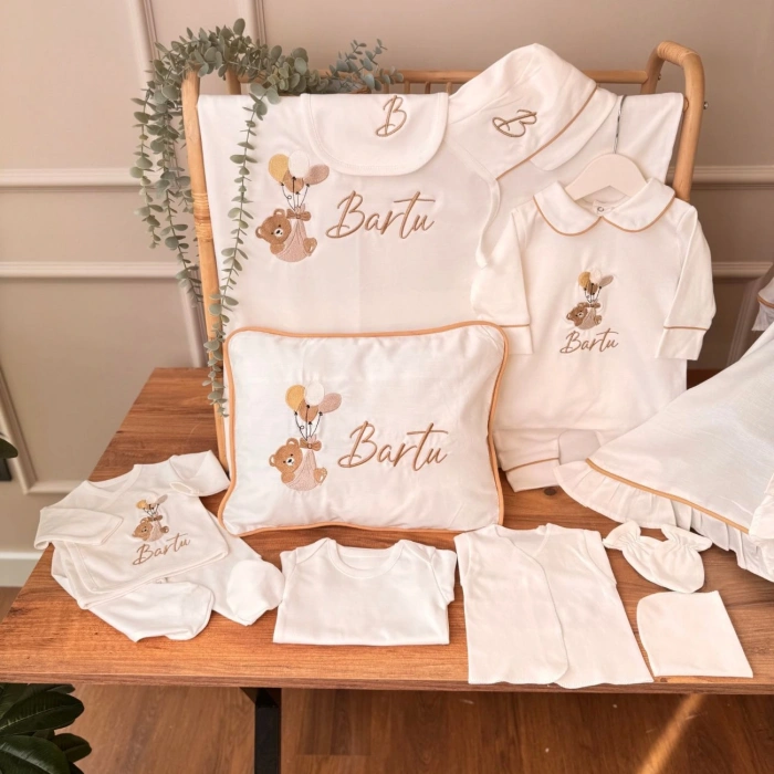 12’li Hastane Çıkış Seti – Kahve Biyeli, %100 Pamuk