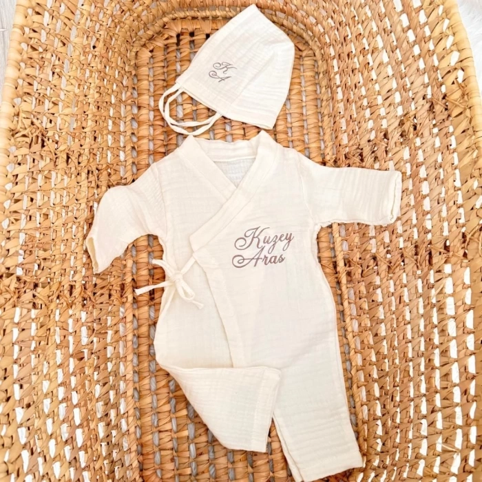 Nakışlı İşlemeli Müslin İsimli Kruvaze Tulum