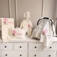 Nakışlı İşlemeli Müslin İsimli Fırfırlı Battaniye-Tulum-Yastık-Puset Örtüsü