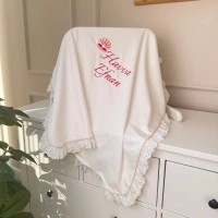 Nakış İşlemeli Fistolu Simli Pembe Biyeli Penye Battaniye