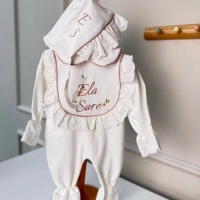 Nakışlı İşlemeli Penye Fisto Yaka Tulum