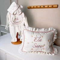 Pamuk Saten Gold Simli Biyeli Fistolu Tulum Ve Yastık