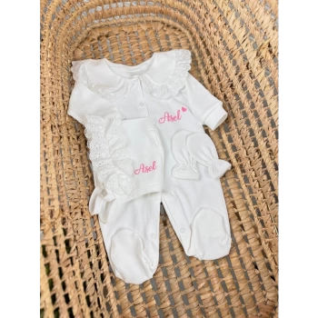 Nakışlı İşlemeli Penye Dantel Yaka Tulum