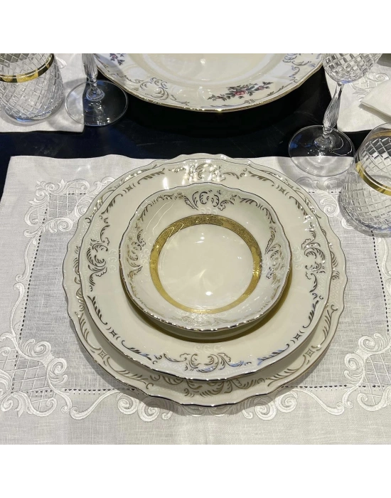 İNGİLİZ YALDIZ KALIN BANT IVORY 77 PARÇA YEMEK TAKIMI -