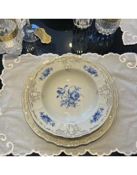 İNGİLİZ YALDIZ ORTA MAVİ ÇİÇEK IVORY 77 PARÇA YEMEK TAKIMI -